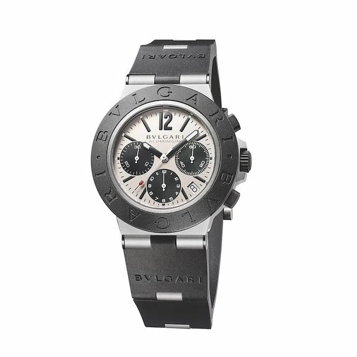 Aluminium and rubber Aluminium Chronograph watch, S$5,840. (Photo: Bvlgari)
