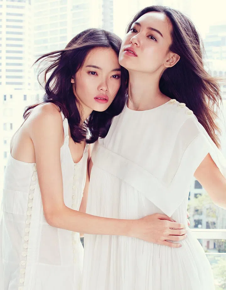 (Left) Cotton dress. (Right) Crepe voile dress 