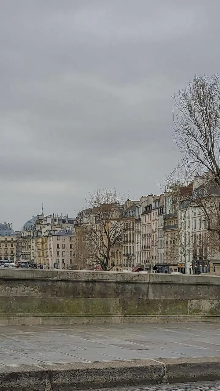 The Seine river runs through the heart of Pairs, iconic Haussmannian apartment facades lining its banks.