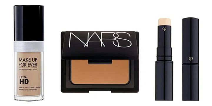 From left: Make Up For Ever Ultra HD Foundation, NARS bronzer (Laguna), Clé de Peau Concealer. Photo: Courtesy of brands