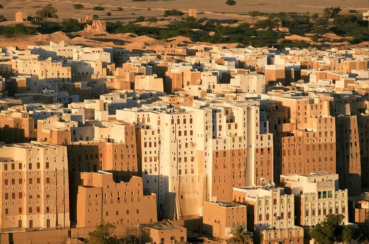 Shibam was built in the 16th century and is surrounded by a massive protective wall. It's known as "the Manhattan of the desert" because of its tall high-rise mud brick buildings and grid layout.