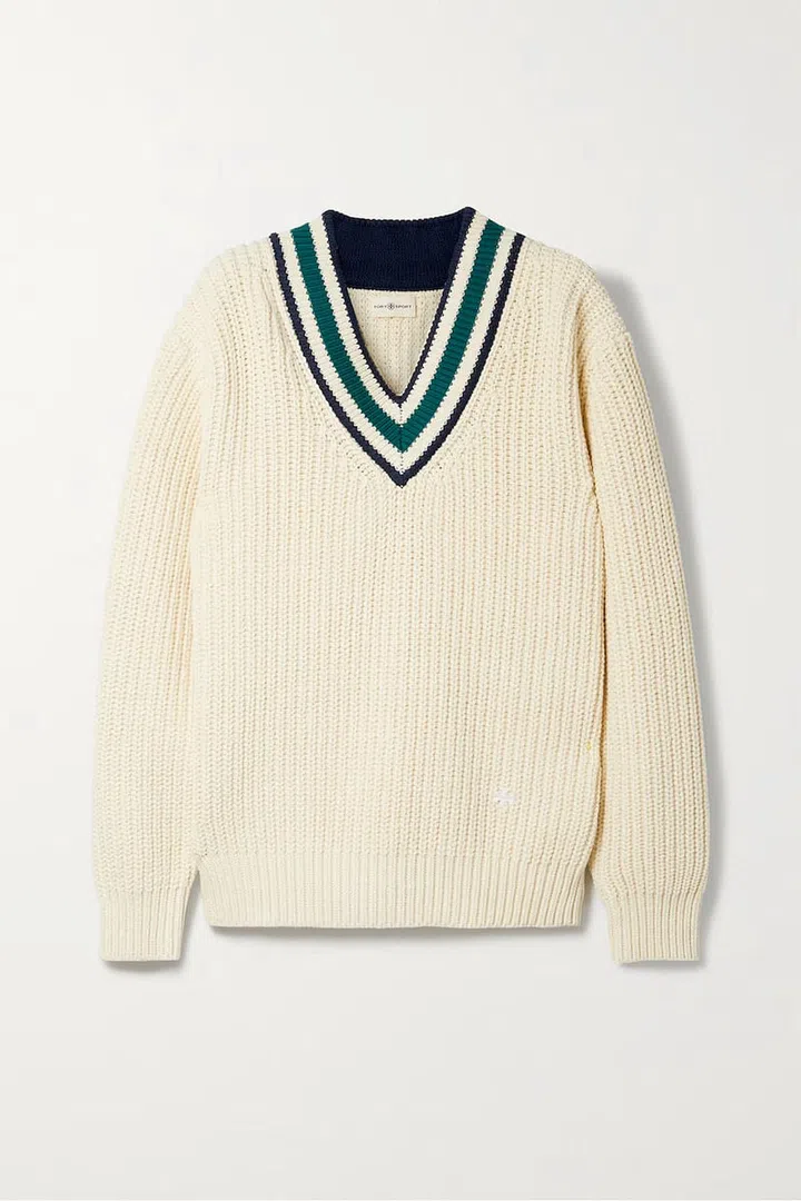 Striped Ribbed Cotton Sweater, $508, Tory Sport at Net-a-Porter