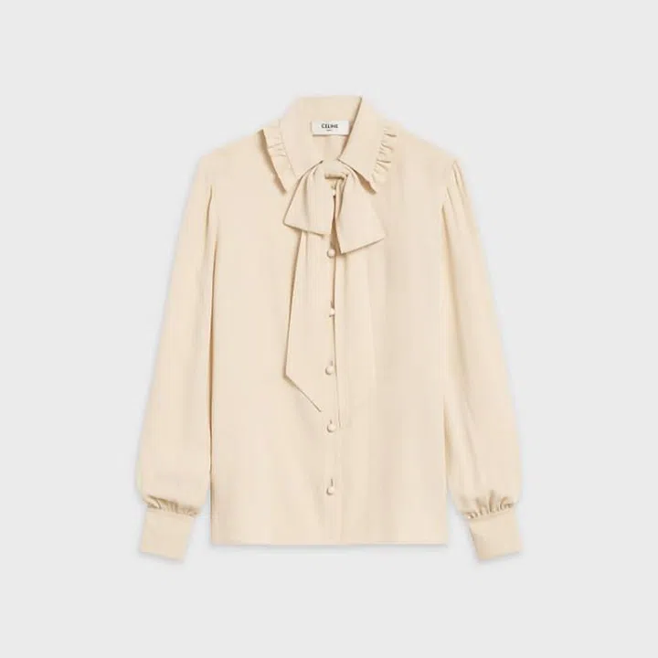 Celine Blouse with Large Bow in Sand Crepe