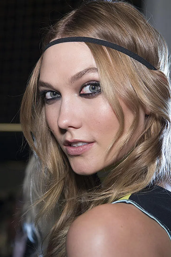 The eyes were the focus at Versace, with the make-up artist Pat McGrath using liner to outline and define, and plenty of mascara on both the top and bottom lashes.