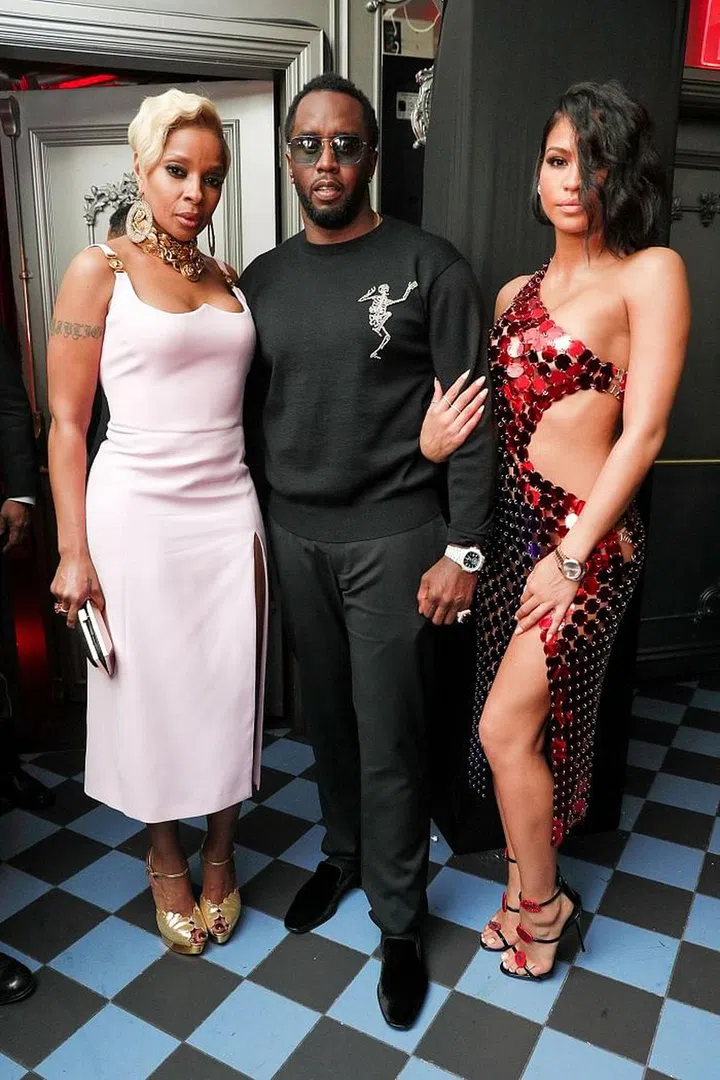 Mary J. Blige in Versace and Christian Louboutin heels, Diddy and Cassie