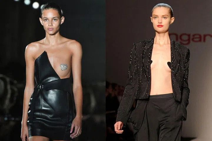 R-L: Anthony Vaccarello for YSL, Lindsay Lohan for Ungaro. And I haven't seen one of those on the runway since Lindsay Lohan "advised" for Ungaro in 2010. Memba that?
