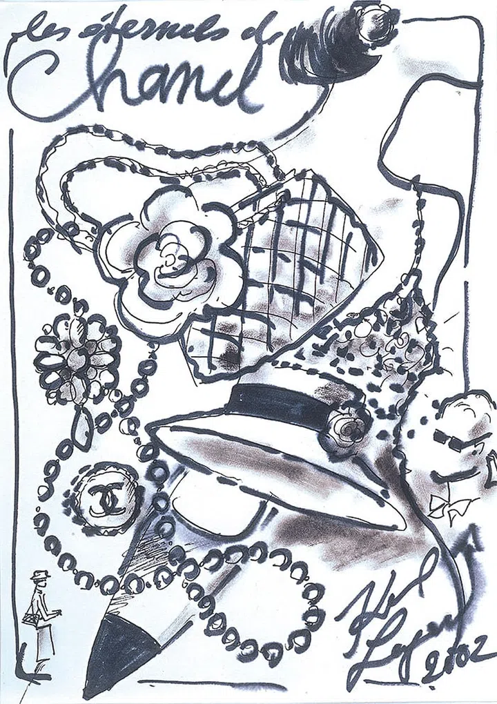 Lagerfeld’s sketches of Chanel accessories