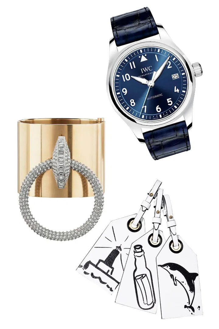 Pilot's Watch Automatic 36, IWC. Cuff, Chanel. Bag Tags, Max Mara.