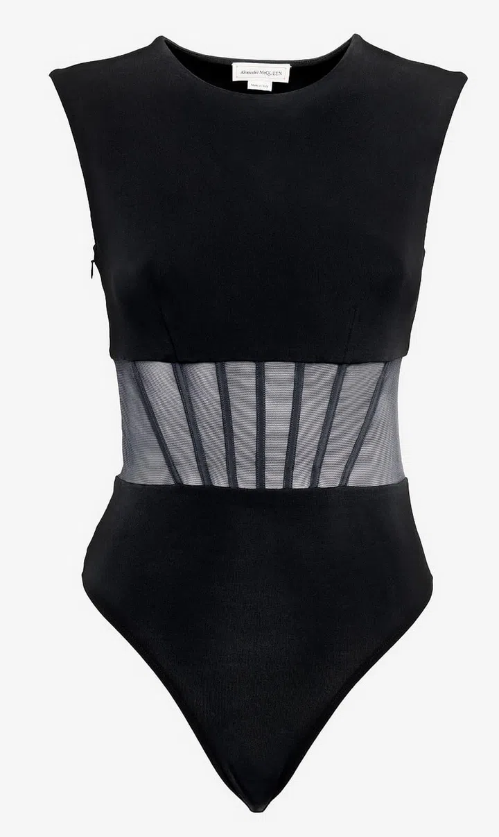 Bodysuit, $1,525, Alexander McQueen
