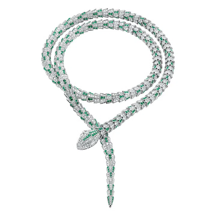 Bulgari has been in the business of making jewellery for over a century; thus establishing several design icons
along the years; not least of all the Serpenti. Capturing imaginations since its first appearance in the 1940s, the collection has evolved into a myriad of forms—including this glittering double coiled temptress that will slither her way into your heart, and around your neck.