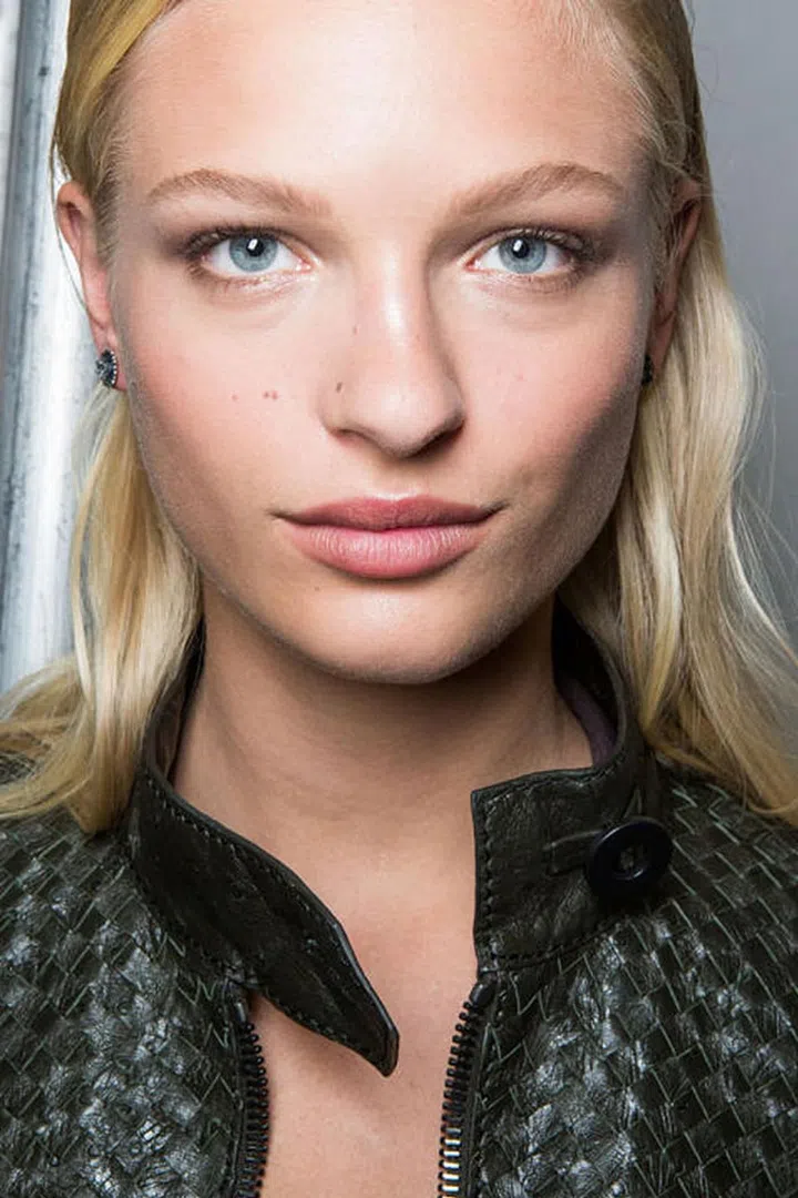 A nude take on smoky eyes backstage at Bottega Veneta.