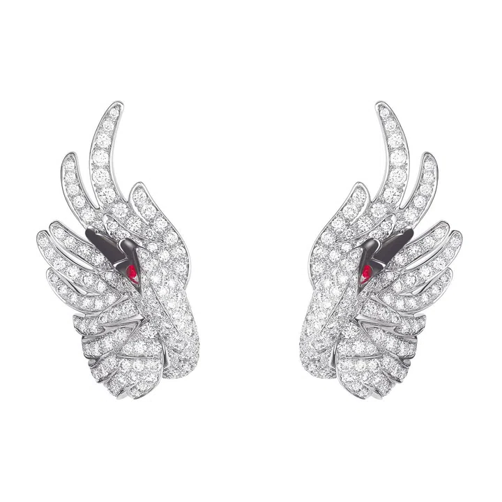 White gold, ruby and diamond Cypris earring, Boucheron