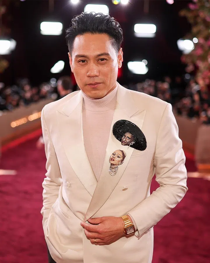 best jewellery and watch moments golden globes 2026 | jon m chu nerdbead ariana grande and cynthia erivo brooches