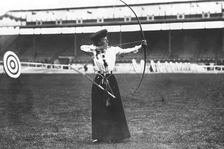 The winner of the Ladies' National Round Archery at the London Olympic Games, Miss Queenie Newall. Yass queen!  Photo: Getty