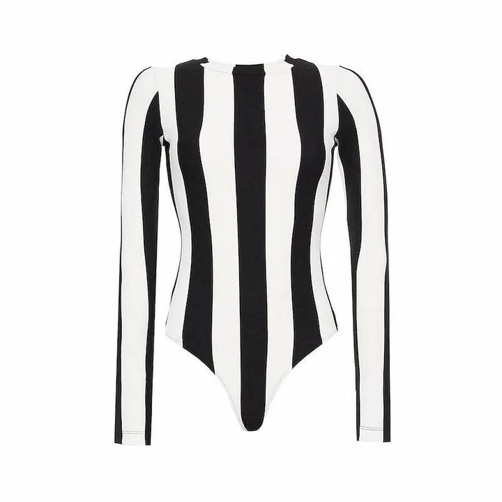 Striped Ribbed Jersey Bodysuit, $204, Goldsign at The Outlet
