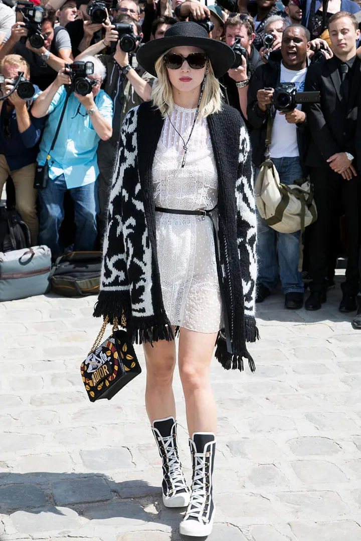 In Christian Dior at the Dior show during Paris Fashion Week. Photo: Getty