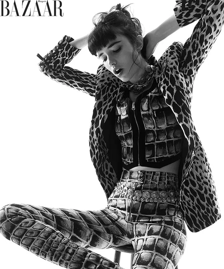 Versace jacket, vest, pants, choker, and belts
