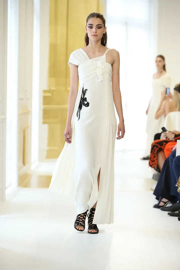 Ecru pleated silk crêpe dress with jet embroidery. Photo: Dior