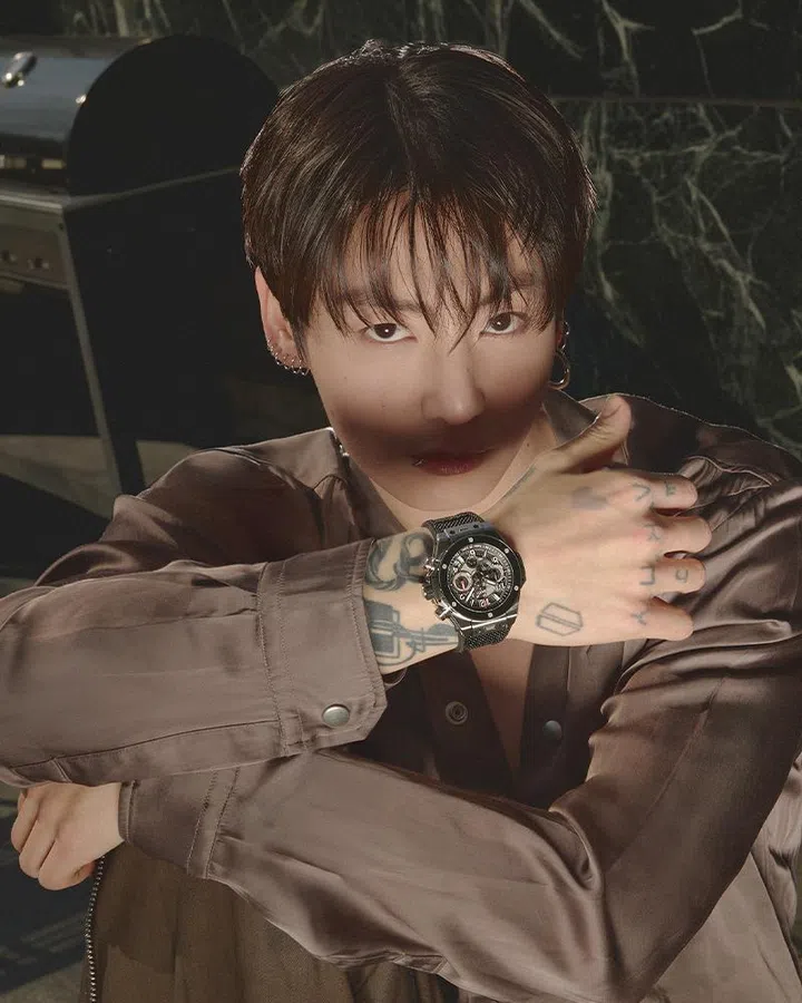 harper’s bazaar singapore june 2026 cover story | jung kook wearing rick owens shirt and hublot big bang reloaded titanium ceramic watch