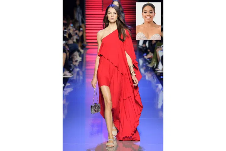 The <i>Jane the Virgin</i> star never shies from color and this crimson red gown is a guaranteed head-turner ; Photo: Imaxtree/Getty
