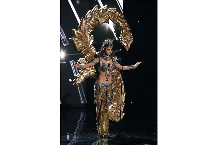 Drawing on its long history with ornate jewellery, Miss India's costume outshone the rest by a head and a foot (literally). Photo: TPG VIP
