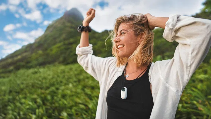 Attach the camera module of the Insta360 Go 3 on the magnet pendent to capture POV shots. Photo: Insta360