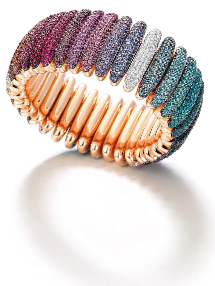 Colors abound on the La Gioia rainbow flex cuff. Photo: Pomellato