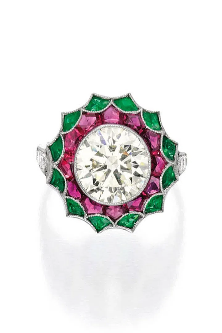 Platinum, Diamond, Ruby and Emerald Ring
Estimate $20,000 — 30,000. Photo: Sotheby's