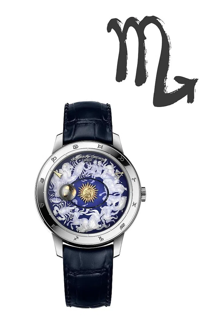 Named after the astronomer who placed the sun at the center of the universe (paging limelight-loving Scorpio!), the Vacheron Constantin Celestial Spheres is truly unforgettable. In addition to the time, the 37 MM mechanical self-winding movement displays the Earth's orbit around the sun—a precise mechanism that requires correction only once every 8,000 years. <b>Vacheron Constantin Métiers D'Art Copernicus Celestial Spheres 2460 RT, $90,800</b>