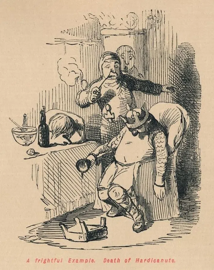 There are very limited images of poor King Harthacnut, who was King of England from 1040 to 1042. He was partly responsible for ruining the wedding of Tovi the Proud after drinking too much and having a stroke.