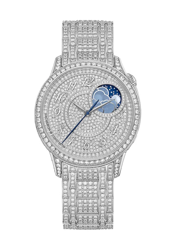White gold and diamond Égérie Moon Phase jewellery watch. (Photo: Vacheron Constantin)
