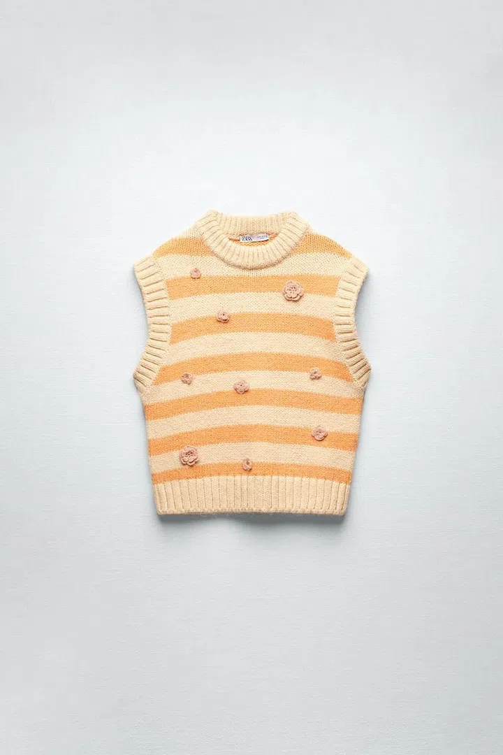Knit Vest With Embroidered Flowers, $59.90, Zara