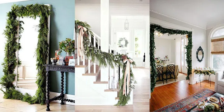 Whether arranged around an oversized mirror, along your staircase or framing an entryway, a garland is a simple and stylish way to bring the wintertime feels inside. 