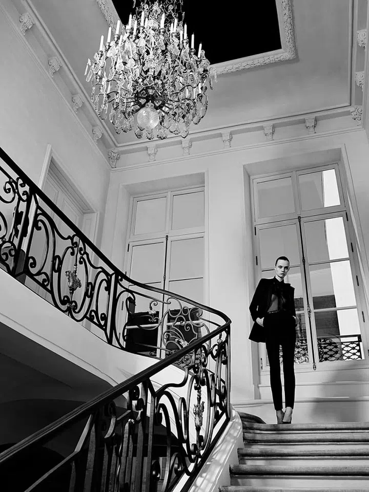 Saint Laurent girl Flo in "Le Smoking"
