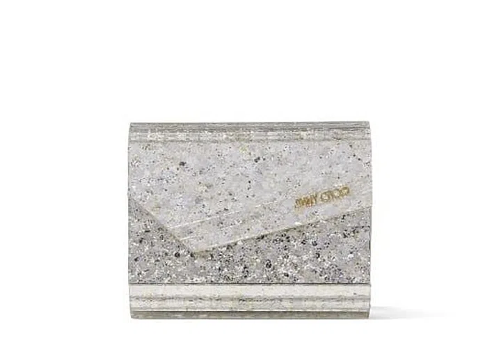 Micro Candy Champagne Coarse Glitter Arcylic Mini Clutch Bag, €395  (S$640), Jimmy Choo