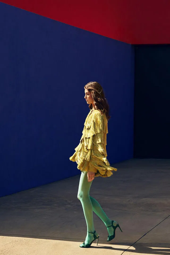 BEAUTY BAZAAR L'Oréal EverCurl Hydracharge Leave-In Cream hydrates and enhances curls ($9). 
Missoni jacket, $2,630, 212-517-9339; Lapis Jennifer Alfano choker, $725, jenniferalfano.com; Delfina Delettrez rings, $911-$1,117, farfetch.com; Gucci tights, $70, and shoes, $795, gucci.com.
Photo: Daniel Riera