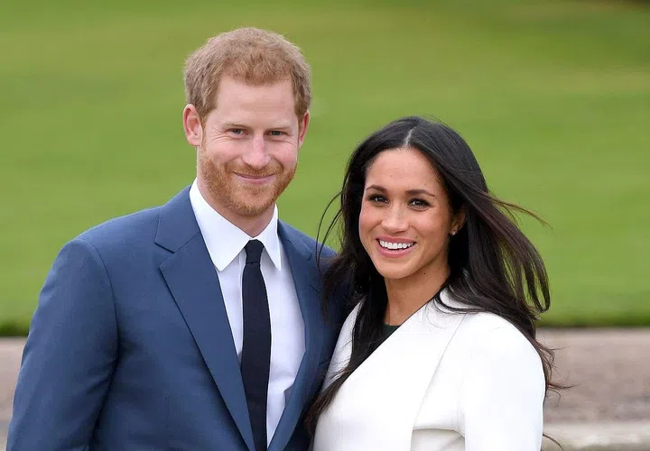 Prince Harry, 33, and Meghan Markle, 36, pose for an official photocall to announce their engagement at the Sunken Gardens at Kensington Palace.