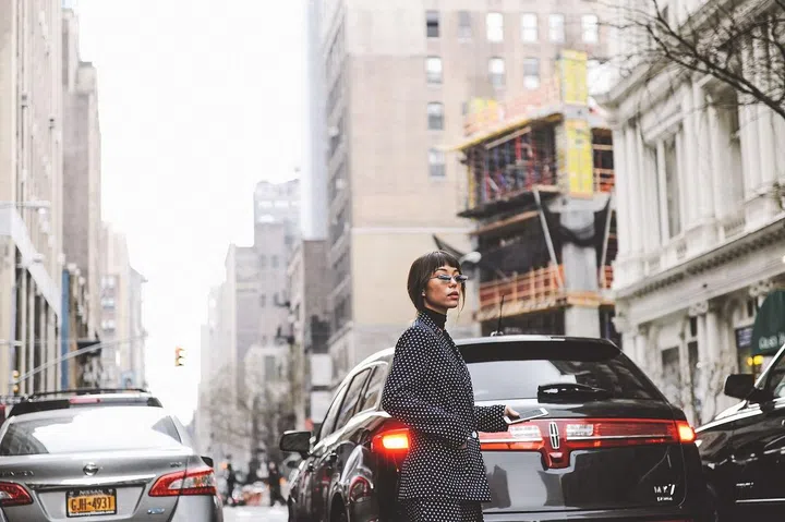 Fashion Week is always packed with appointments. I'm heading to a regional press dinner the evening before the Michael Kors show in this super-cute polka dotted set! Photo: Andrea Chong