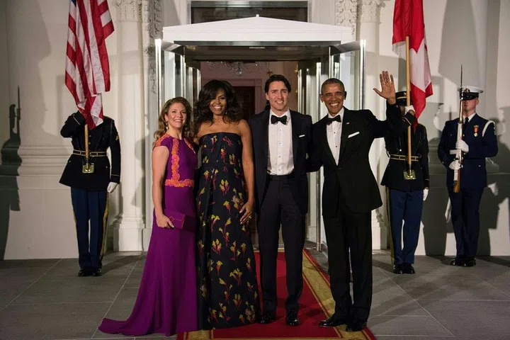 The Obamas pose with Canadian Prime Minister Justin Trudeau and his wife, Sophie Gregoire Trudeau.