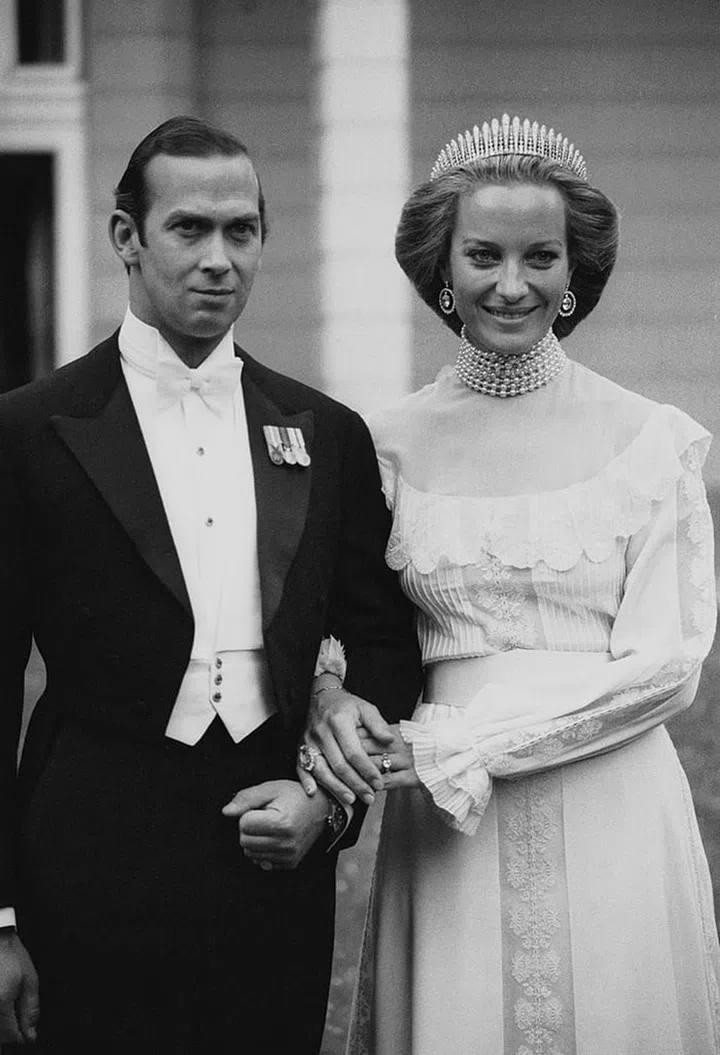 Princess Michael, also known as Marie Christine, only wore a tiara to a ball held after her wedding, not at her actual marriage ceremony. She chose the Kent City of London Fringe tiara for the celebration, a piece which was originally given to Princess Michael's mother-in-law, Princess Marina, Duchess of Kent by the City of London on her wedding day in 1934. The tiara was left to her husband, Prince Michael, when Princess Marina died in 1968. It was also worn by Princess Alexandra of Kent on her wedding day.