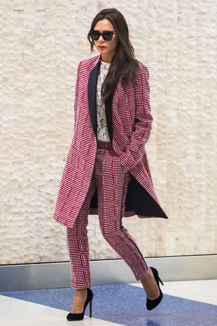 Victoria Beckham looked smart in a tailored two-piece from her own collection. Photo: Getty