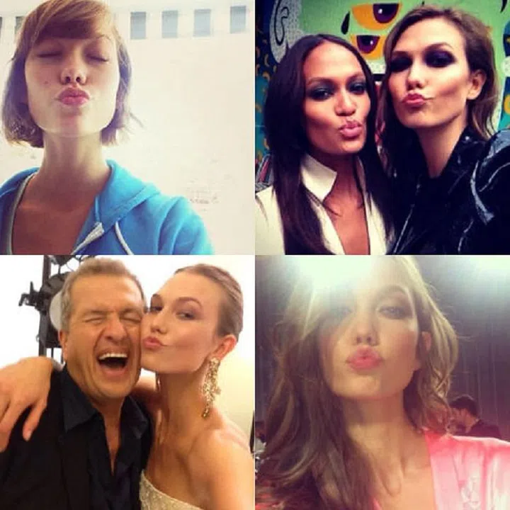 Develop a signature pose, like Karlie Kloss, who always shows the camera some love.