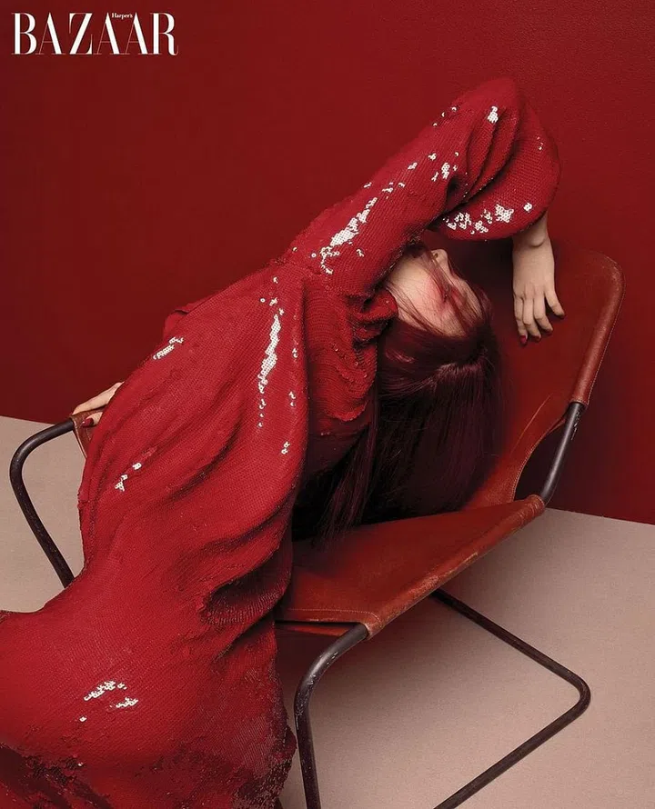 Hoyeon Jung wears Gucci gown. Photo: Alexandra Von Fuerst