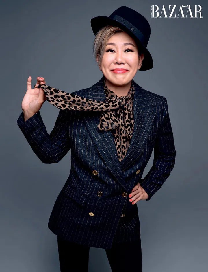 Blazer, Moschino. Top, Kate Spade New York. Hat, Maison Michel. Ring, Kate Spade New York. Trousers, Irene’s own