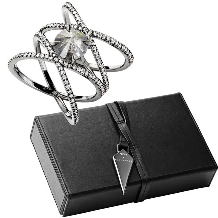 Given the substantial overlap between the fashion set and the jet set, you’d think every house would have a chic travel jewelry case. It’s been a surprisingly hard item to find until now, and we’re happy to report that Tumi and jewelry designer Eva Fehren have crafted a slim black case we’d circumnavigate the world for.

Eva Fehren ring, price upon request, evafehren.com.
Tumi x Eva Fehren jewelry box, $199, tumi.com.

 Photo: Eva Fehren