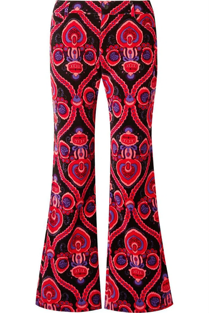 Anna Sui arabesque printed cotton-velvet flared pants
