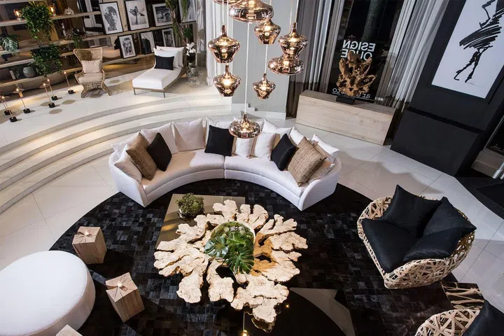 The designers behind Antrobus+Ramirez fashioned a space with black and beige colors, metallic copper accents and intricate textures. In line with Stella McCartney's commitment to using cruelty-free materials in her designs, only organic and synthetic materials were used to curate the vegan space.
