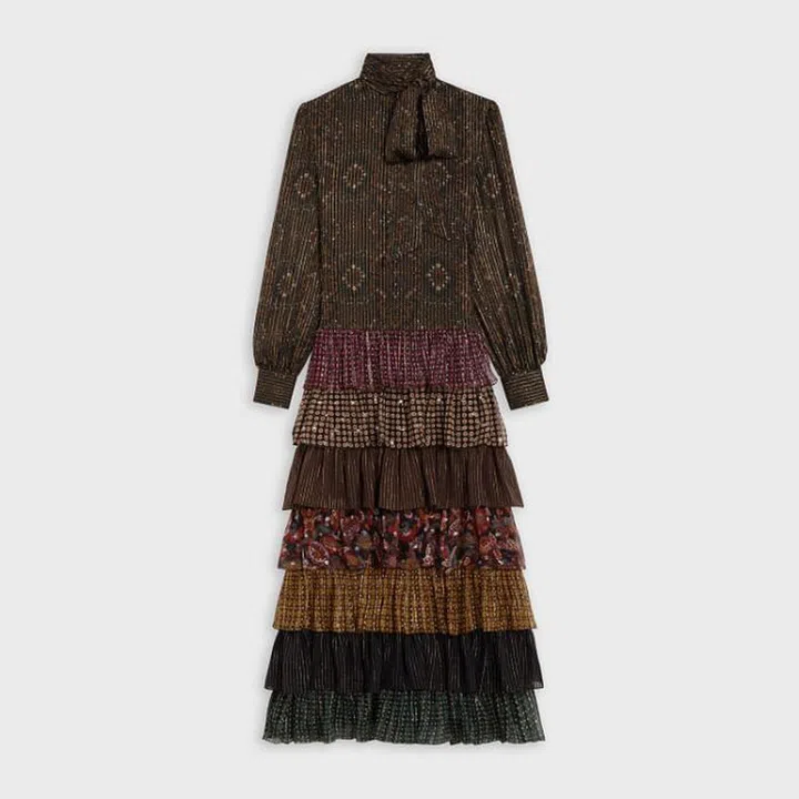 Celine Folk Dress in Printed Silk Lamé, $6,700. 

Photo: Courtesy