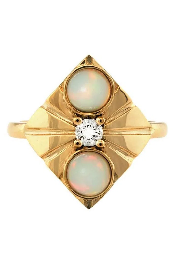 "Capella" ring with 18kt gold, opals, and diamond, $1,820, ylang23.com
