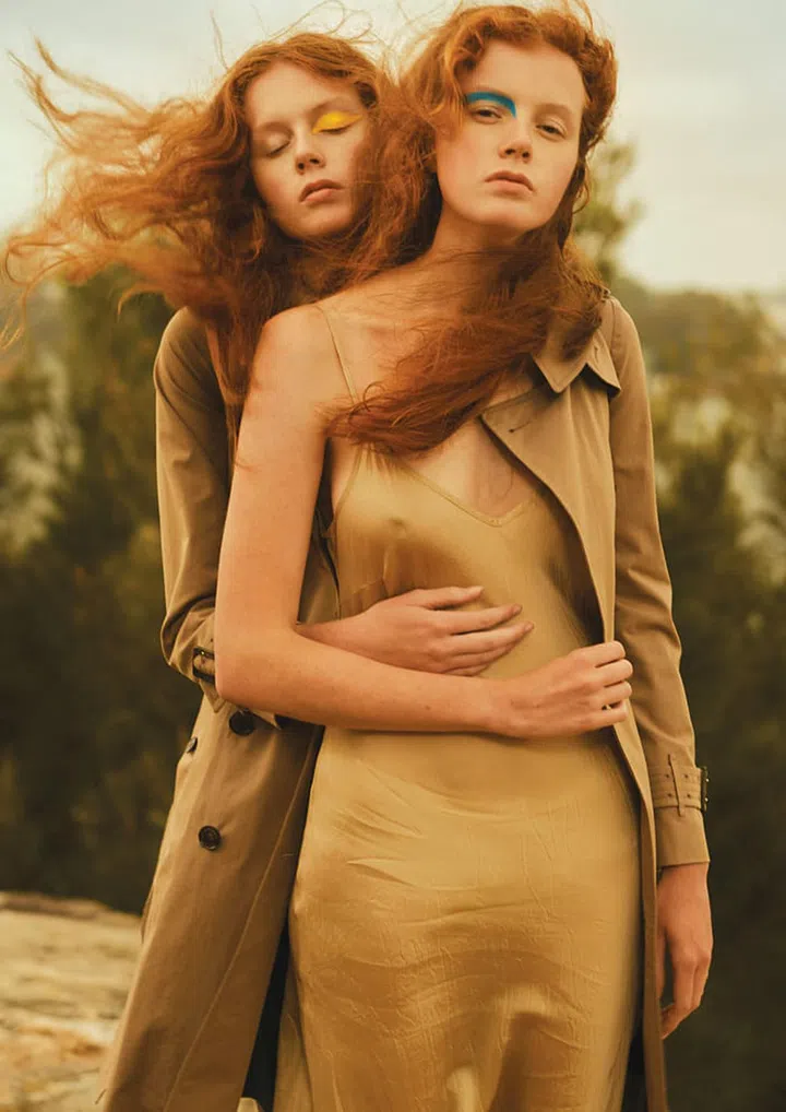 All clothes and accessories worn throughout the shoot are from Burberry’s February 2017 collection